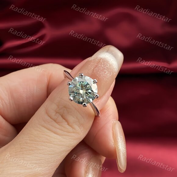 NEW Certified 3 ct. t.w. Blue Green Moissanite Solitaire 6 Prong Ring - Picture 3 of 8